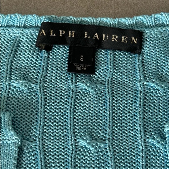 Ralph Lauren Black Label aqua turquoise 100% Silk Cable Knit Sweater Sz Small - Picture 2 of 12